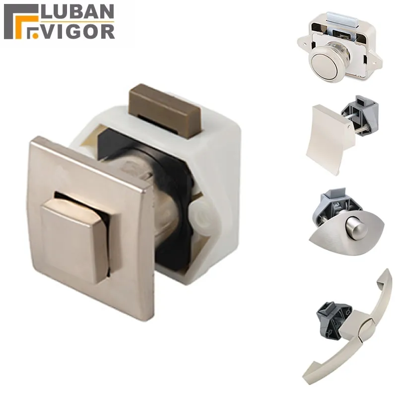 Keyless RV Push Cabinet Button Handle lock Zinc alloy Anti-rust beautiful easy to install Cabin latch for Yacht Campervan