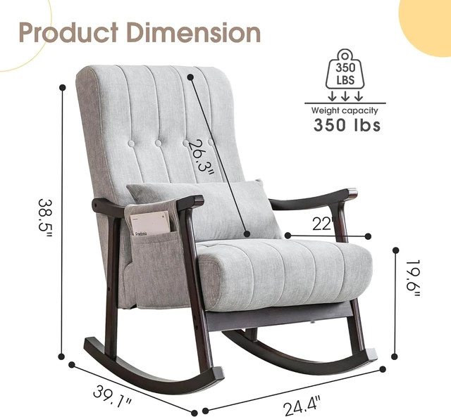 Upholstered Rocking Chair Nursery Rocking Chair Indoor for Living Room Modern Glider Rocker w Pillow Side Pocket