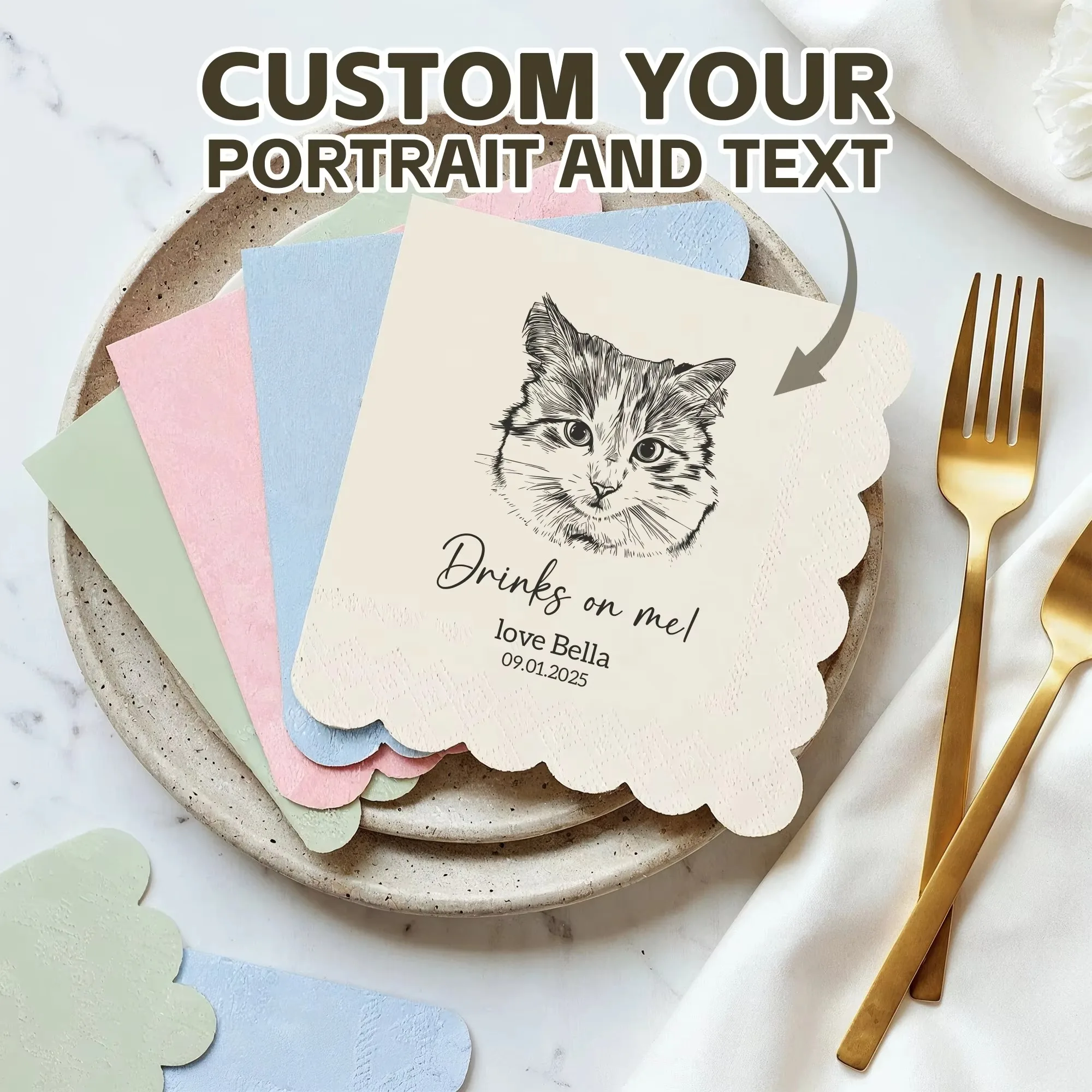Custom Photo Logo Napkins Personalized Cocktail Paper Napkins Disposable Wedding Birthday Party Table Decor