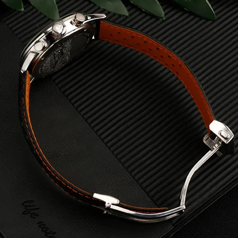 22mm Genuine Leather watch band For TAG Heuer Monaco Watchband CAW211M 211P CAW211R 211T breathable Men\'s Folding buckle strap