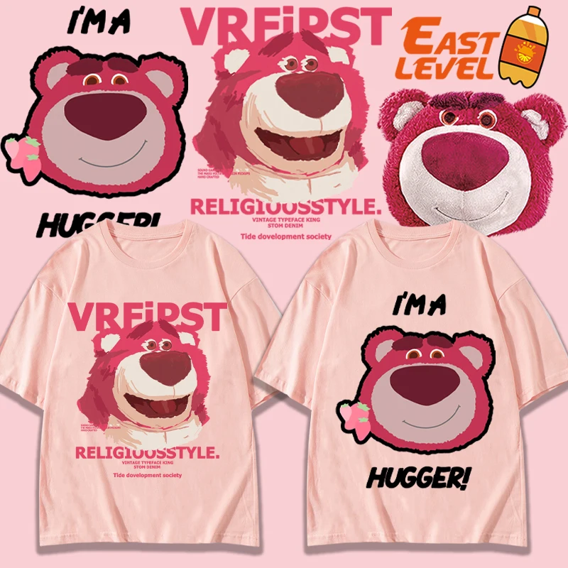 

Strawberry Bear Anime Co branded T-shirt Women's Short sleeved Pure Cotton Ins 2023 New Disney Clothing Couple