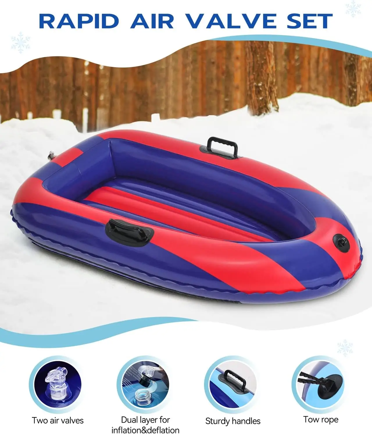 Factory Durable Phthalates Free PVC Inflatable Snow Sled Heavy Duty Snow Tube with Reinforced Handles for Family Winter Sports