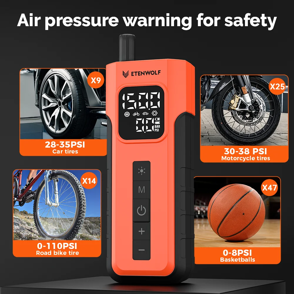New ETENWOLF C2 Combo 2-in-1 Air Inflator & Plug Kit with 16 Pcs Tire Repair Pliers, Tire Plug Strips, Grease, Tire Repair Spray