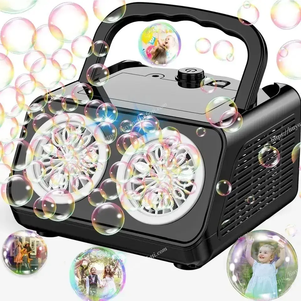 Double Hole Stage Bubble Machine Wedding Scene Atmosphere Celebration Portable Automatic Bubble Blowing Portable Wedding