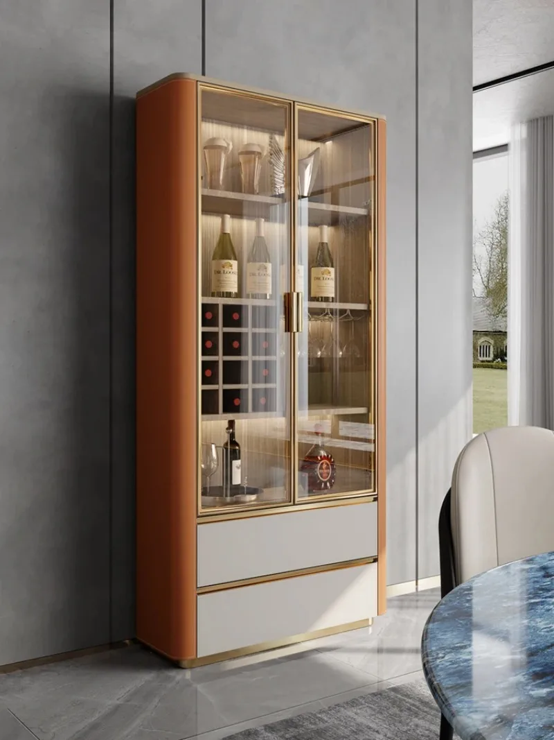 Light luxury wine cabinet, modern living room, home wall display cabinet, high-end glass door, small red wine cabinet