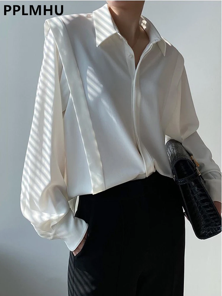 Design Office Ruffles White Shirts Blouses Women Casual Polo Collar Tops Korean Spring Long Sleeve Camisas Streetwear OL Blusas