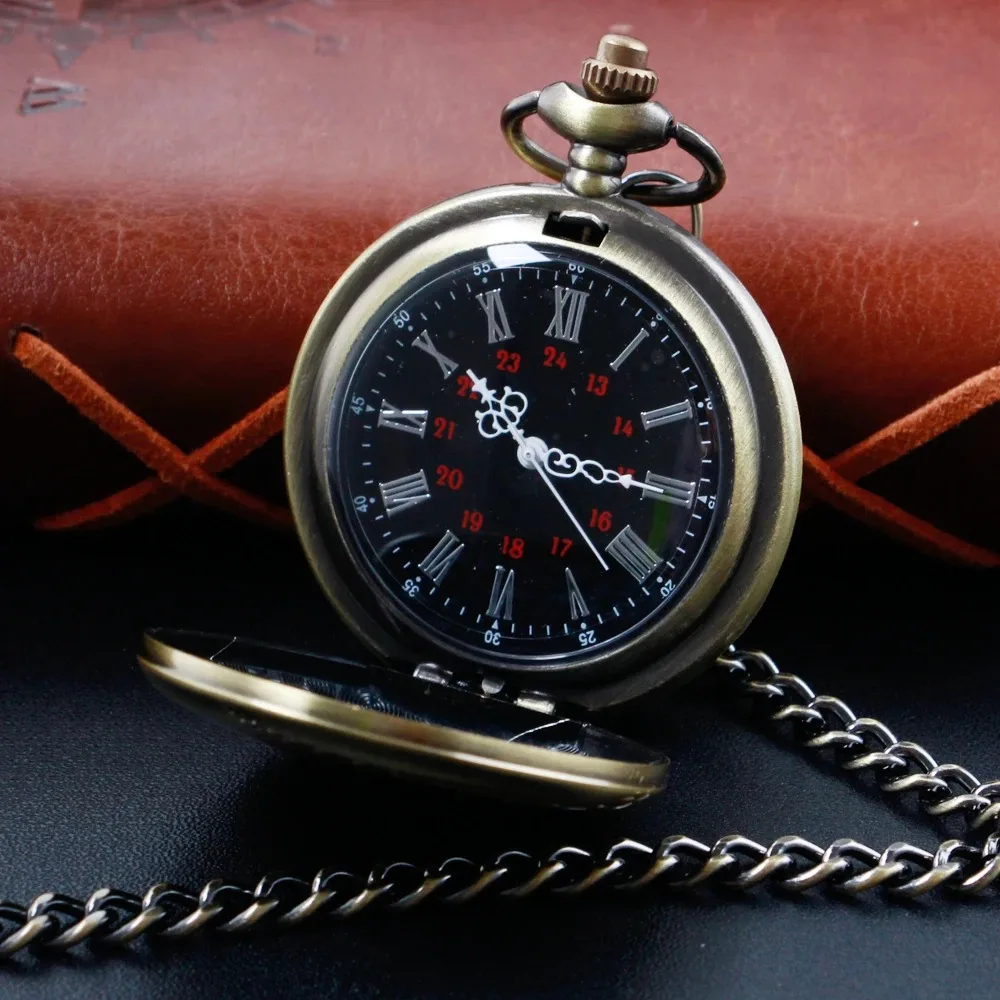 Bronze Polish Quartz Pocket Watch Mens Pendant Fob Chain Smooth Pocket Watches relogio Montres with Gifts Accessory