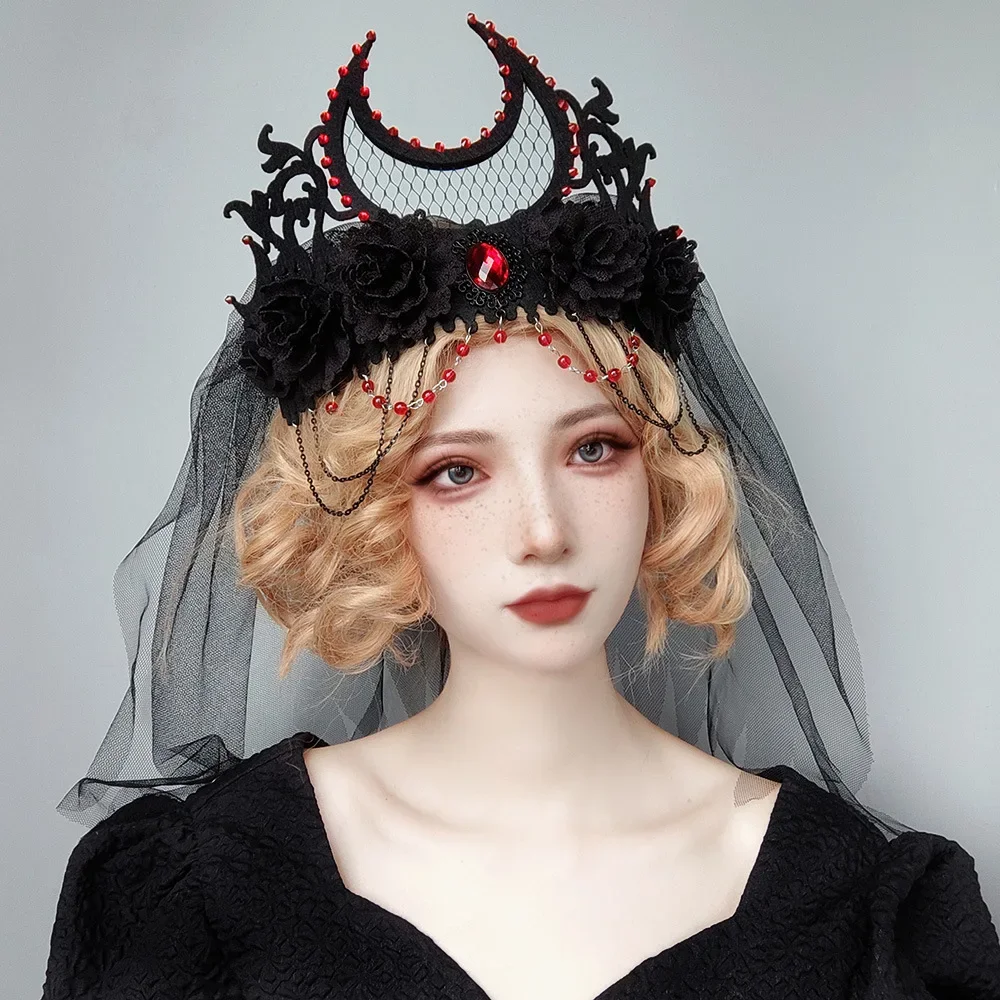 Black Mesh Crown Tiara Reaper Demon Witch Tiara Halloween Vampire King Character