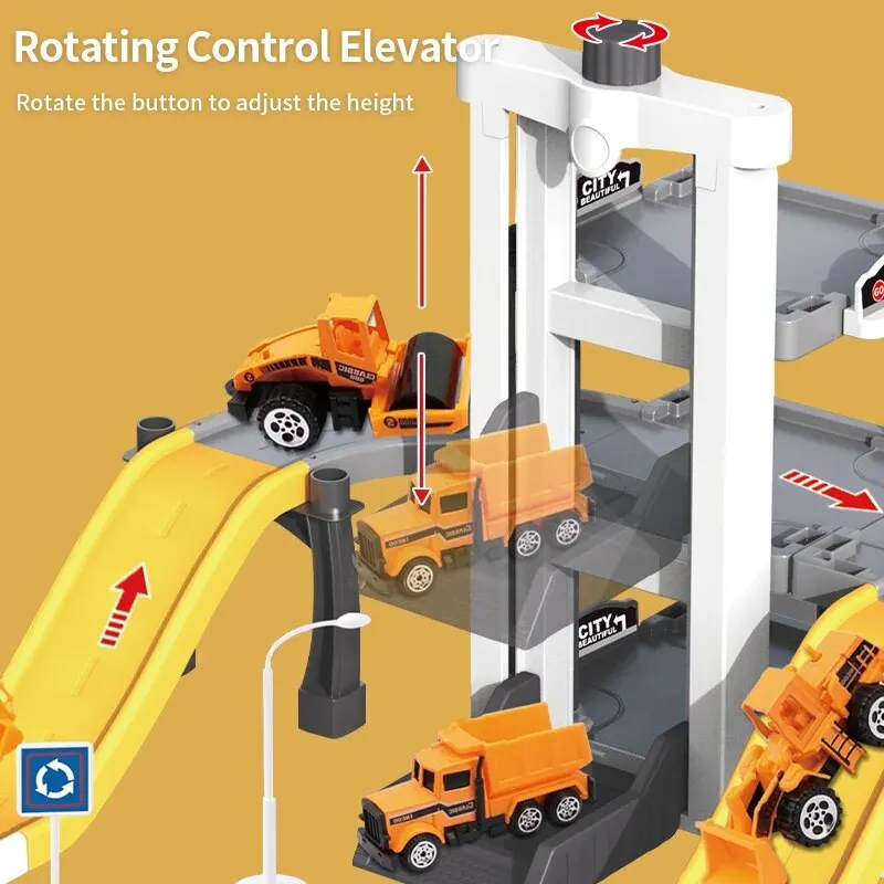 ลานจอดรถของเล่นวิศวกรรมที่เก็บของในฉากแบบมัลติฟังก์ชั่นลานจอดรถพร้อมรถ2คัน + เครื่องบิน1ลำชุดของเล่นรถหล่อหล่อขึ้นรูปของขวัญวันเกิด