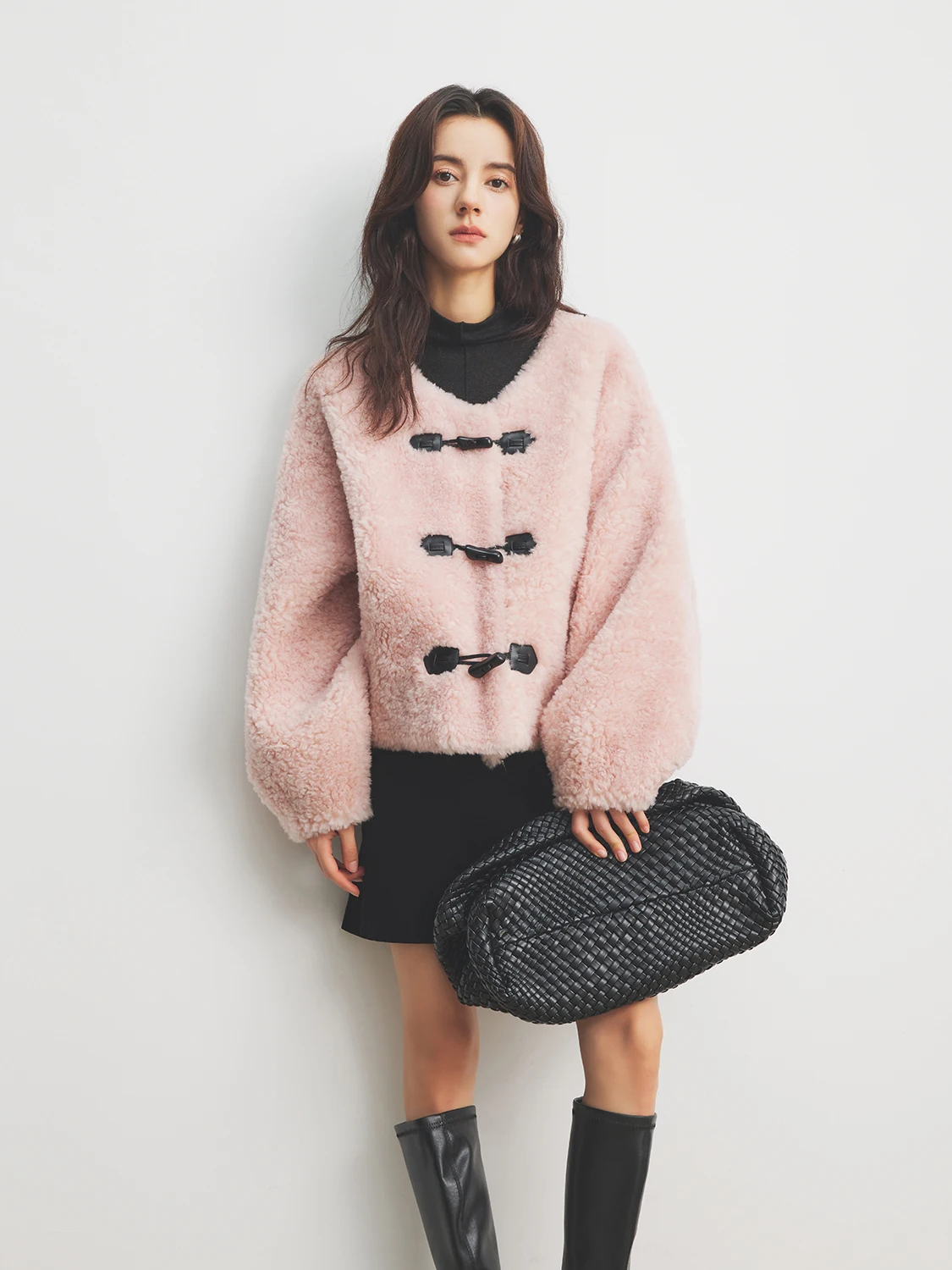 เสื้อโค้ทขนแกะสีชมพูอ่อนสำหรับผู้หญิง แบรนด์ Annata รุ่น ort Sle เหมาะสำหรับฤดูใบไม้ร่วงและฤดูหนาว เนื้อผ้านุ่ม สไตล์ลำลอง แฟชั่น ทรงกลม แขนยาว