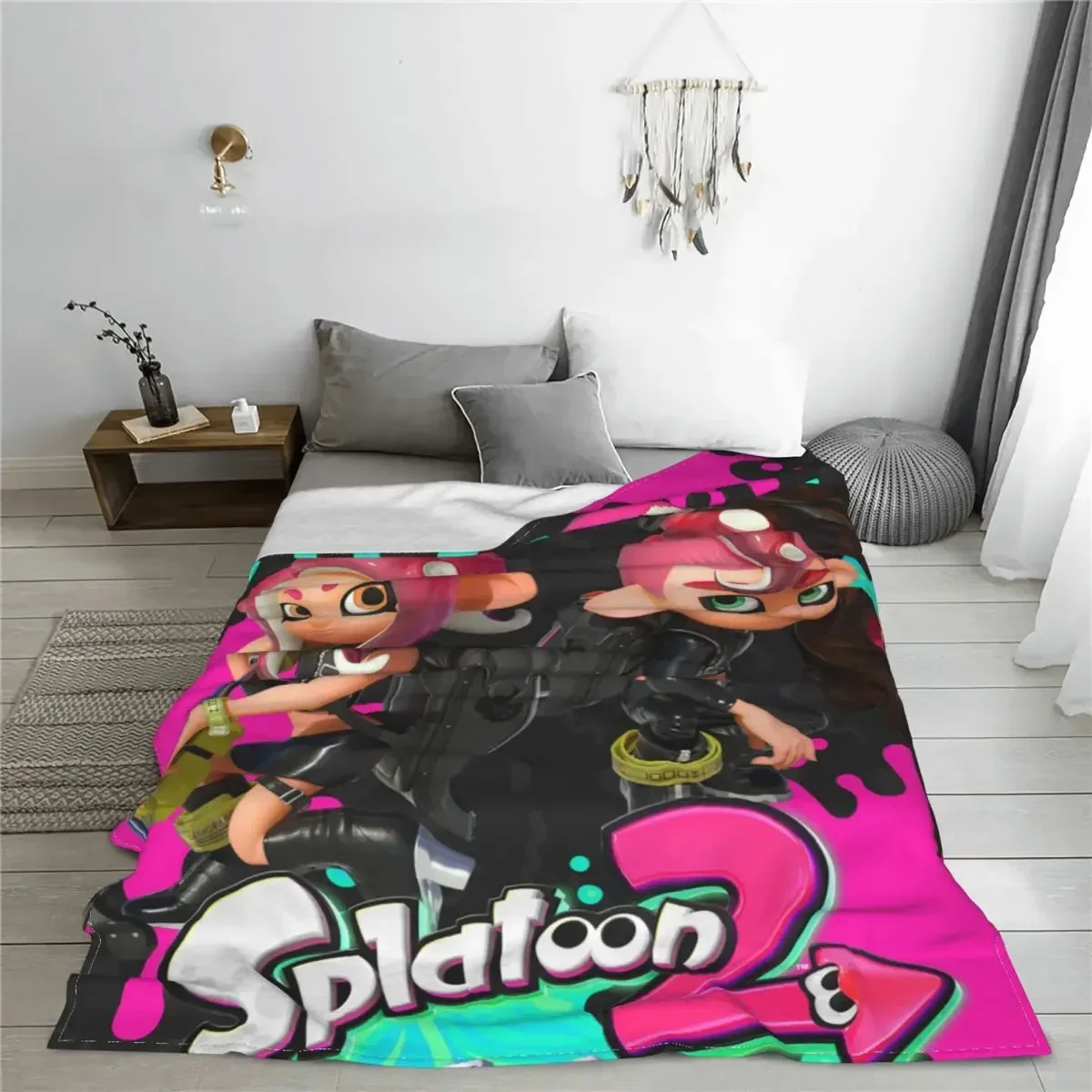 Cute Splatoon Game Blankets Flannel Throw Blankets Home Couch Decoration Soft Warm Bedspreads