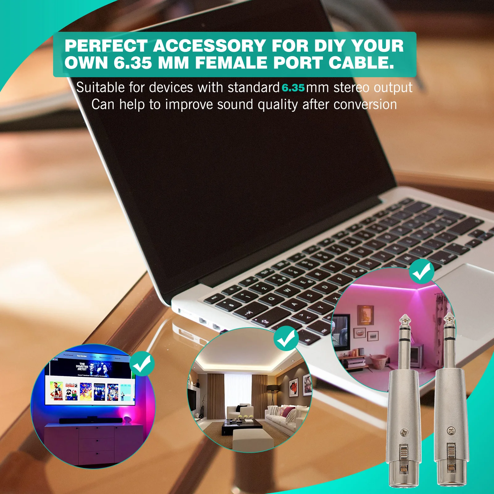 

2pcs Xlr Female To 6.35Mm Trs Stereo Audio Adapter Balanced Connector For Studio Stage Recording Xlr 3-Pin Microphone Converter