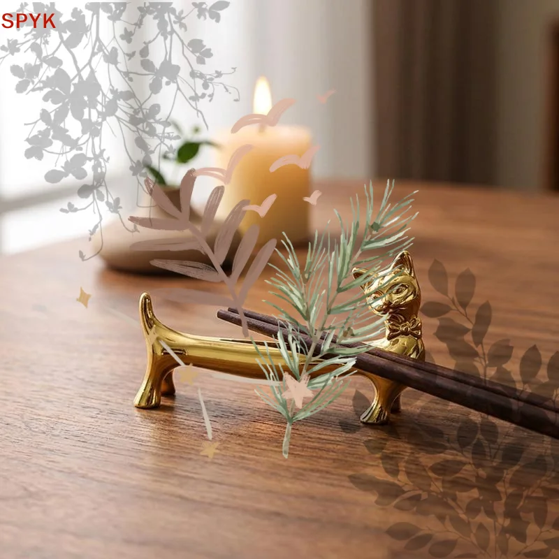 1Pcs Stainless Steel Chopsticks Rack Fork Storage Holder Durable Cat Design Chopstick Holder Art Craft Table Decoration