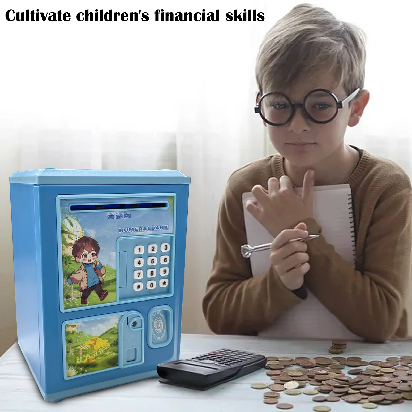 Mini tirelire pour enfants, petit guichet pour enfants, économie sûre, dépôt de pièces de monnaie, empreinte digitale, antivol, mot de passe, jeu de simulation, jouet pour fille et garçon