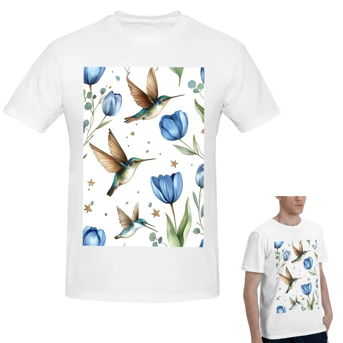 

100% Cotton Tulips And Hummingbirds T-Shirt Men's Funny Oversized T Shirt Men Round Neck Summer Shirts Tops S-6XL