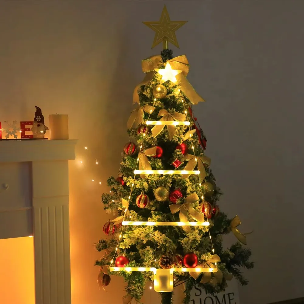 LED Christmas Tree Ladder String Lights, Battery Powered Hanging Ladder Fairy Light, Used for Indoor Xmas Tree Home Decor