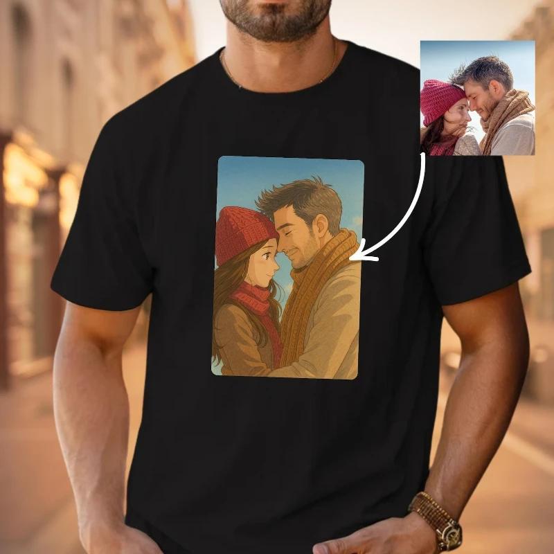 Customized photo T-shirt kids family Personalized Photo To Cartoon Tee Custom Couple Photo Print Custom Text DIY Your Picture