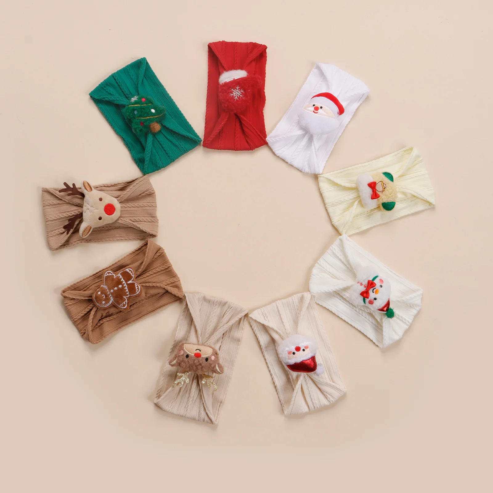 Girls Festive Christmas Reindeer Santa Tree Cable Knit Headband Children's Xmas Party Headwear Adjustable Kids Nlon Turban