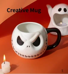 Halloween Skull Cup with Handle, Lidless Ceramic Cup, Funny Water Cup Mocha Cup 600ML Personalized Custom Creative Modeling Mug