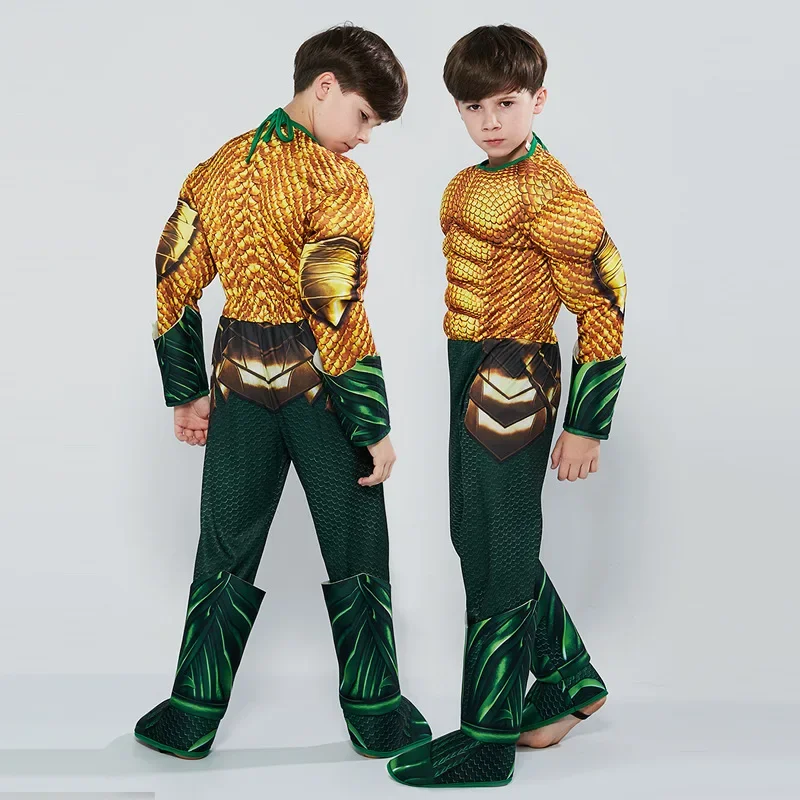 زي تنكري ذهبي للأطفال ، بذلة عضلات للأولاد ، أزياء خارقة للأطفال ، ملابس هالوين ، جديدة
