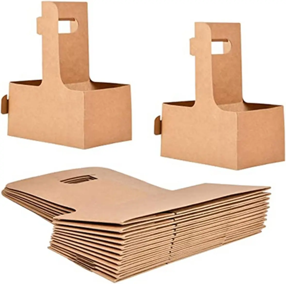 

20 Pack 2 Cup Drink Carrier Handle, Kraft Paperboard Disposable Coffee Cup Holder for 12-30 OZ Drinks, Takeout and Restaurant