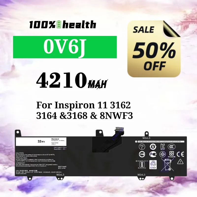 

0JV6J 4210mAh Laptop Battery for Dell Inspiron 11 3162/3164/3168/8NWF3 Lithium Rechargeable Battery