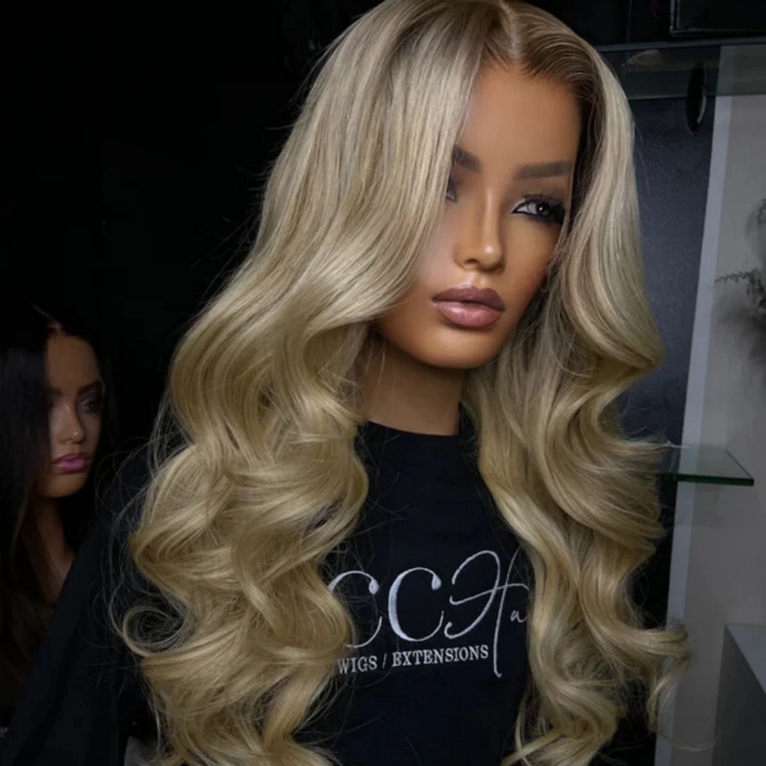 26 "قسط الألياف الرماد شقراء بيروكات صناعية طويلة طول أومبير تسليط الضوء على الجسم موجة غلويليس الباروكات الشعر الاصطناعية على التخليص بيع #1