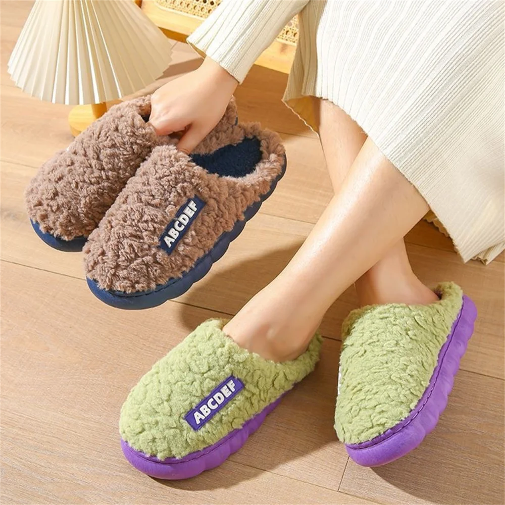 Women Winter Warm Home Slippers Thicken Indoor Boy Girl Floor Slides Plush High Heels Fur Cotton Shoes Ladies Couples Slipper