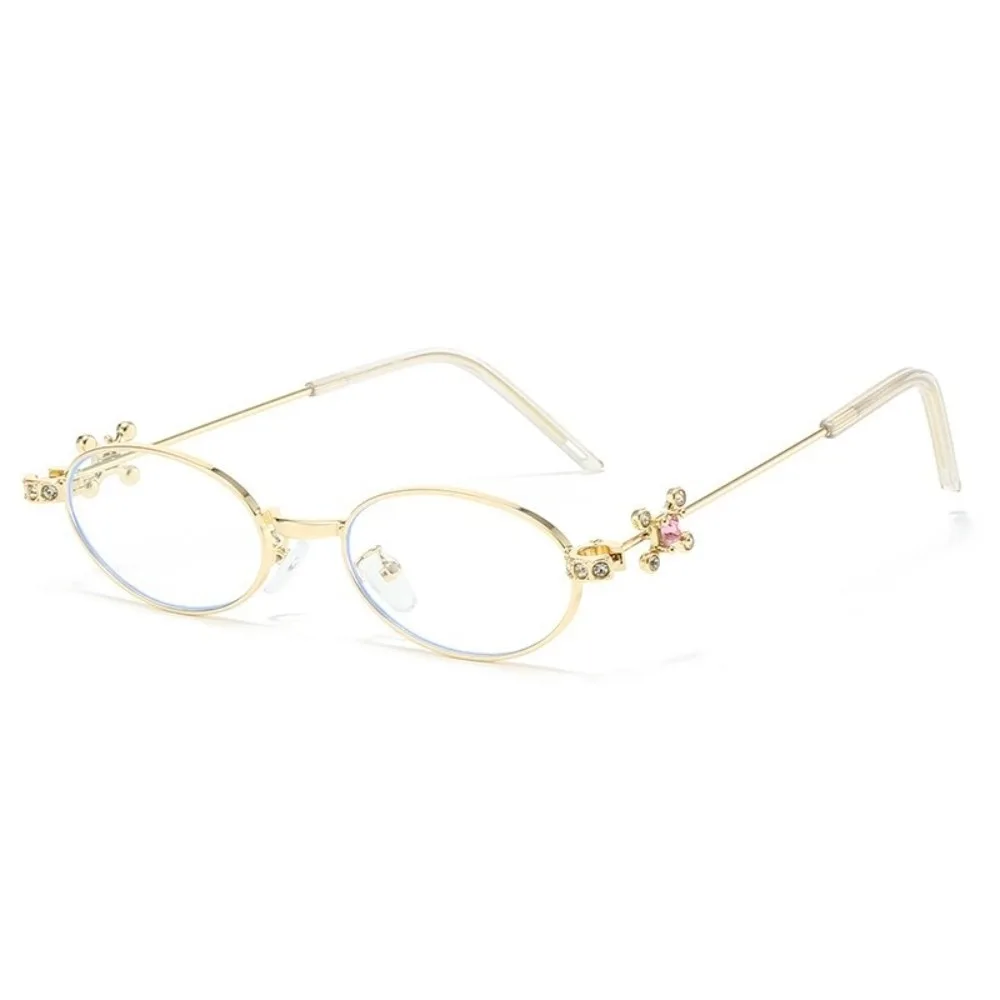 

Retro Bling Rhinestone Sunglasses Small Steampunk Oval Women Eyewear Uv400 Y2k Anti-Blue Light Spectacles Selfie