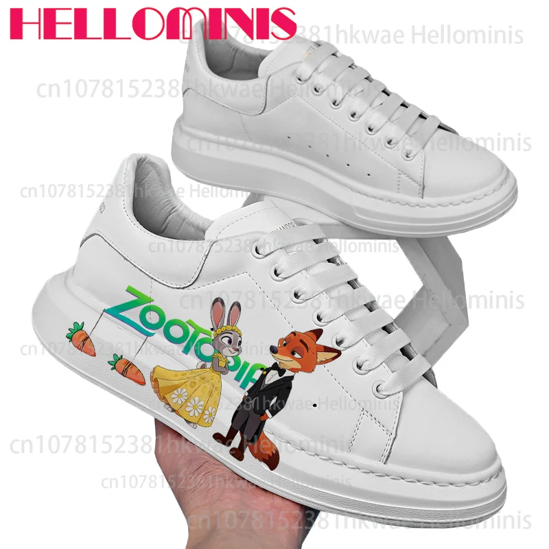 

Hot Selling Zootopia couple casual shoes man woman Judy Nick Couple Print Design durable White series shoes birthday gift