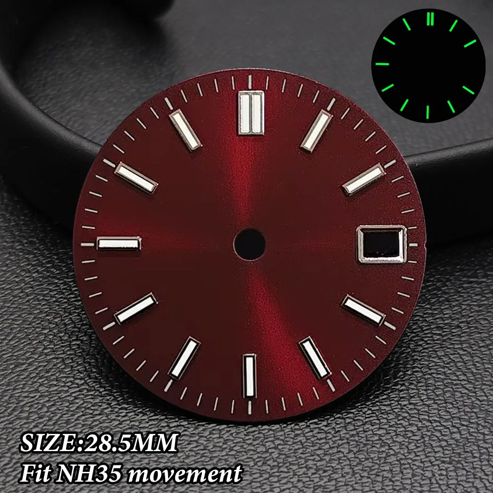 

28.5mm dial Sterile Silver Nail Black Red Watch Dial Faces Fit For NH35A NH35 Movement With Date Window watch face
