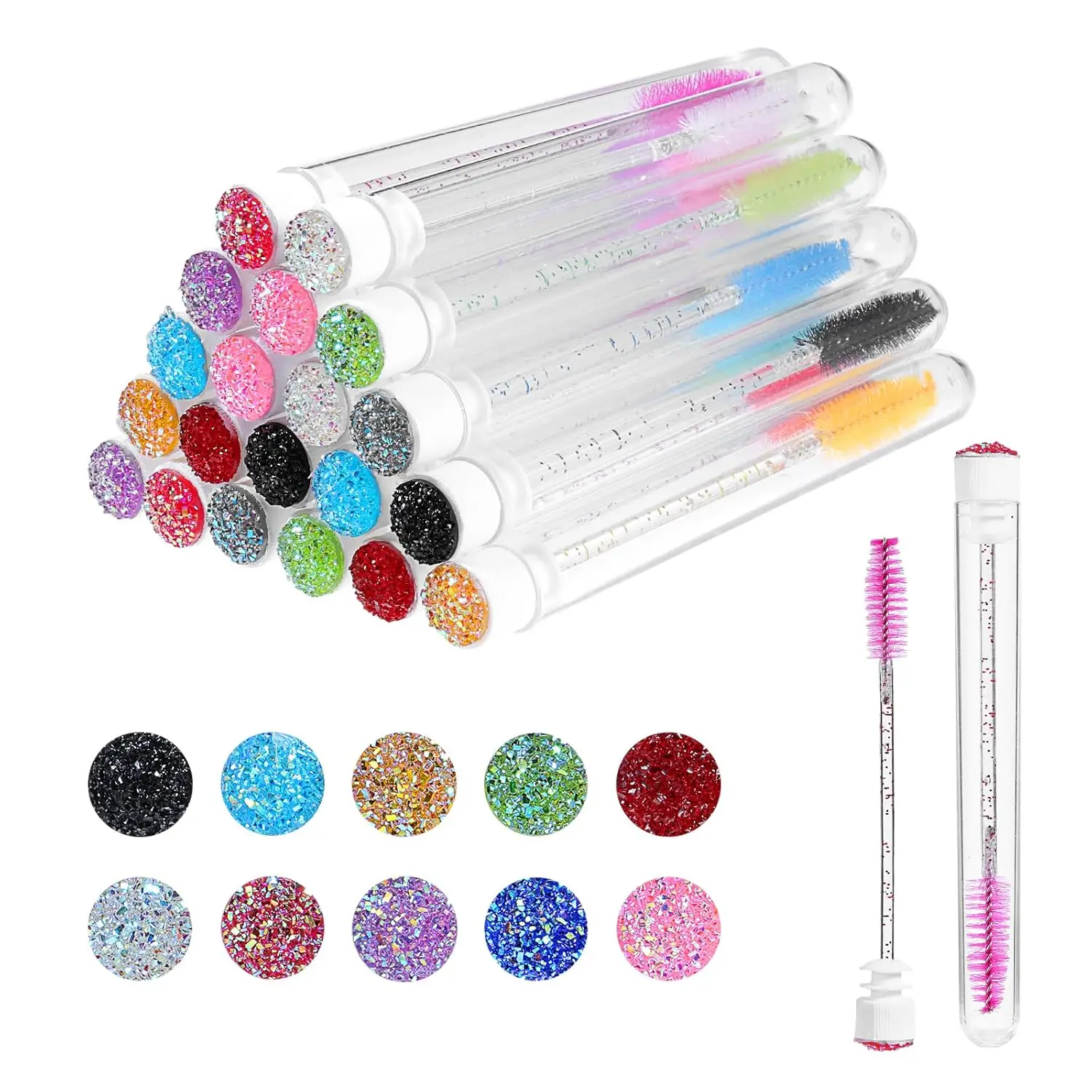 20 Pcs Reusable Lash Spoolies with Tube, Colorful Diamond Eyelash Spoolies Eyelash Brushes for Eyebrow, Eyelashes Extension
