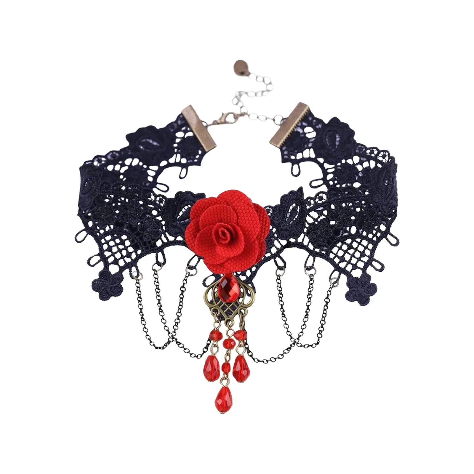 الموضة القوطية الأسود كريستال الدانتيل المختنق قلادة للنساء موضة فيكتوريا خمر سلسلة الترقوة طوق بيان مجوهرات