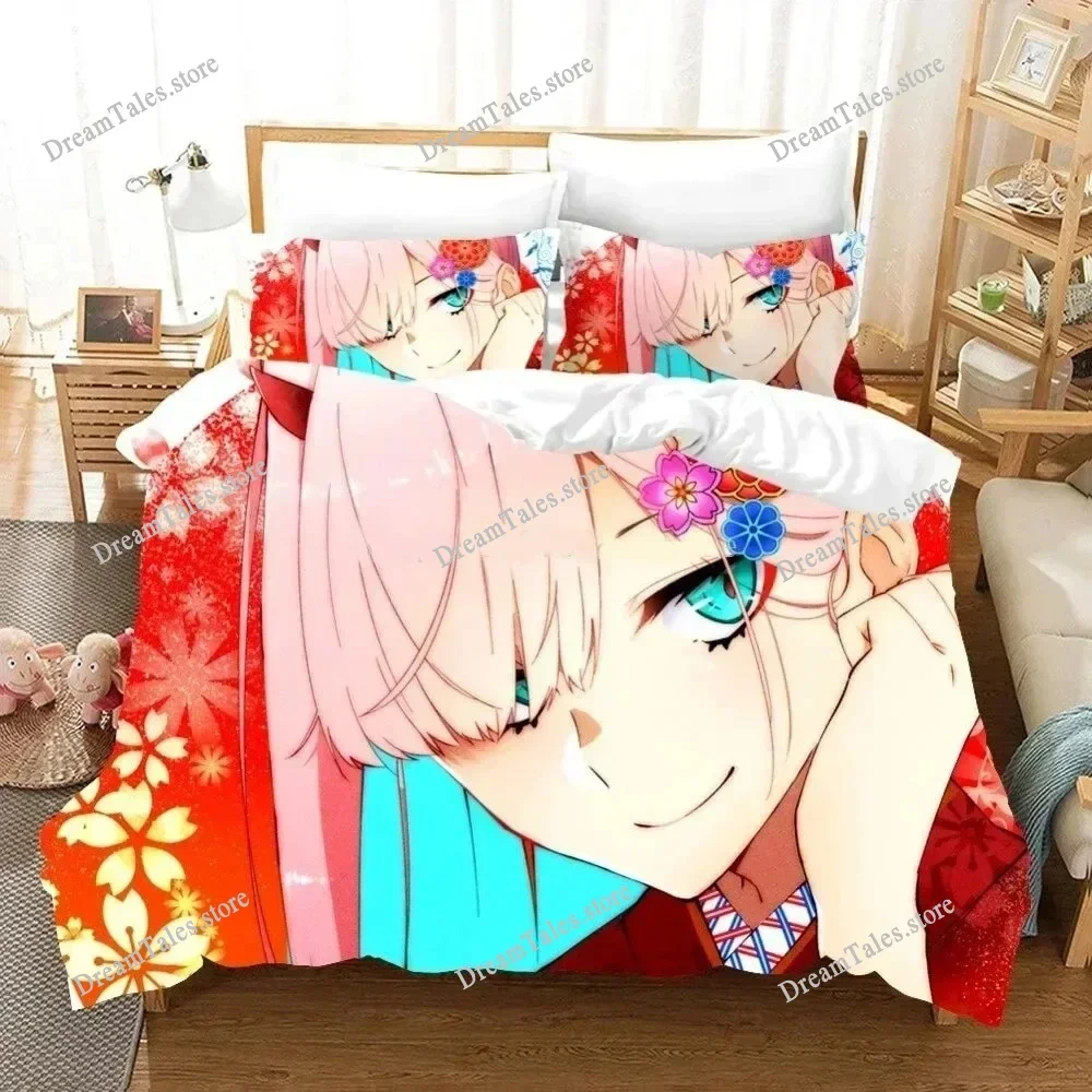 

Darling in The Franxx Zero Two 02 Bedding Set Cartoon Anime Set Adult Kid Bedroom Duvet Cover Sets 3D Print Kawaii Anime741