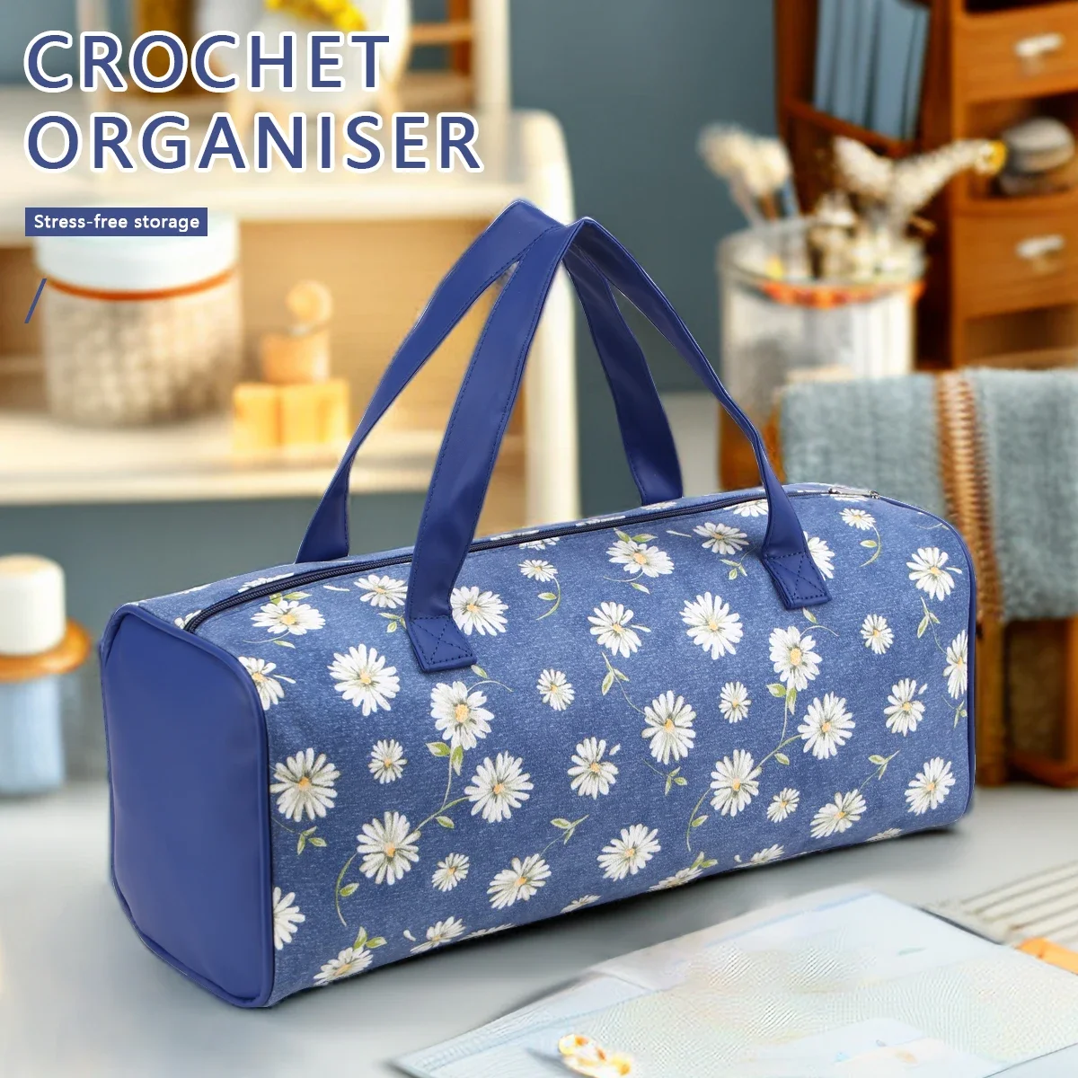 سعة كبيرة حقيبة تخزين الصوف المحمولة حقيبة الحياكة DIY بها بنفسك خيوط التخزين المنظم حقيبة التخزين للخياطة وخطافات الكروشيه #1