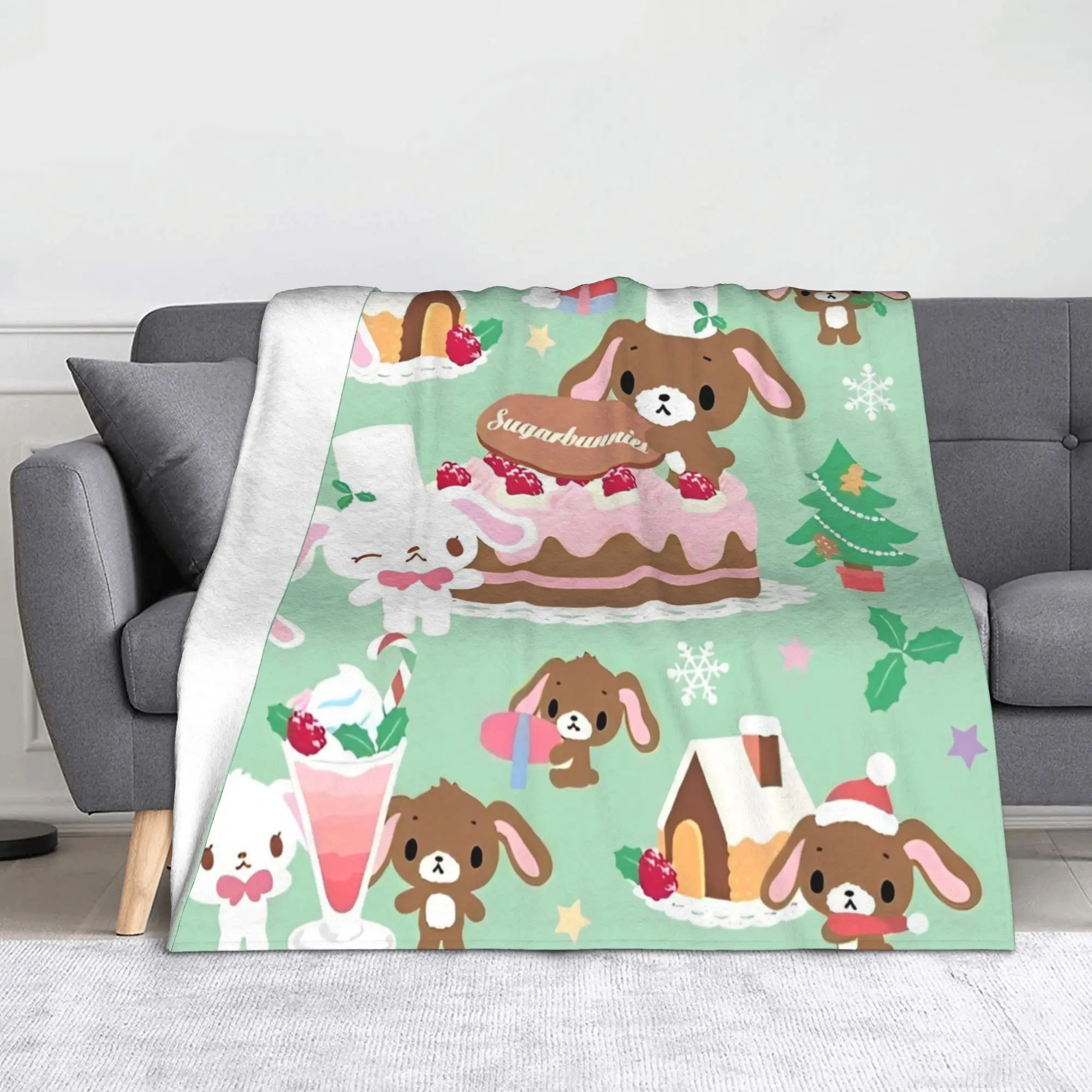 

Милое одеяло с сахарными кроликами, шерстяные потрясающие теплые пледы для постельного белья, гостиной, всесезонные