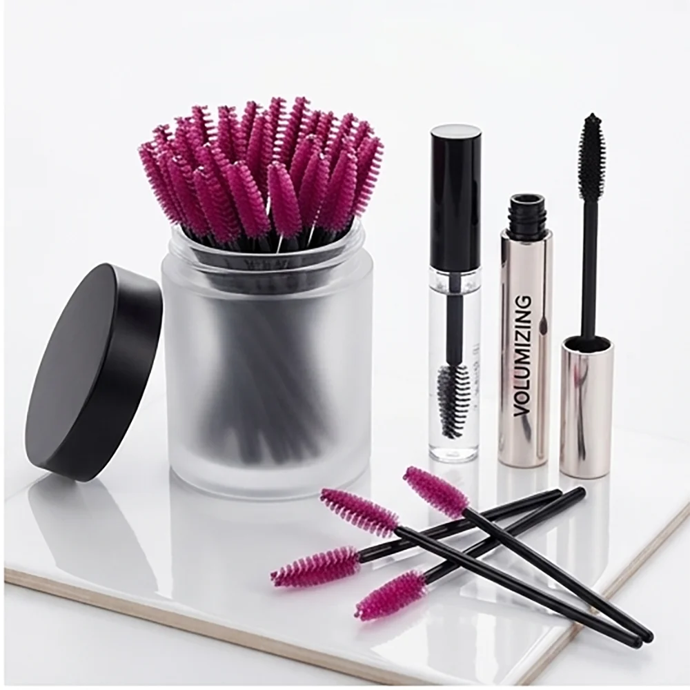 50Pcs Bulk Women Eyelash Brushes | Hot Pink/Black Eyebrow Brushes & Eyebrow Applicators | Professional Beauty Makeup Tools