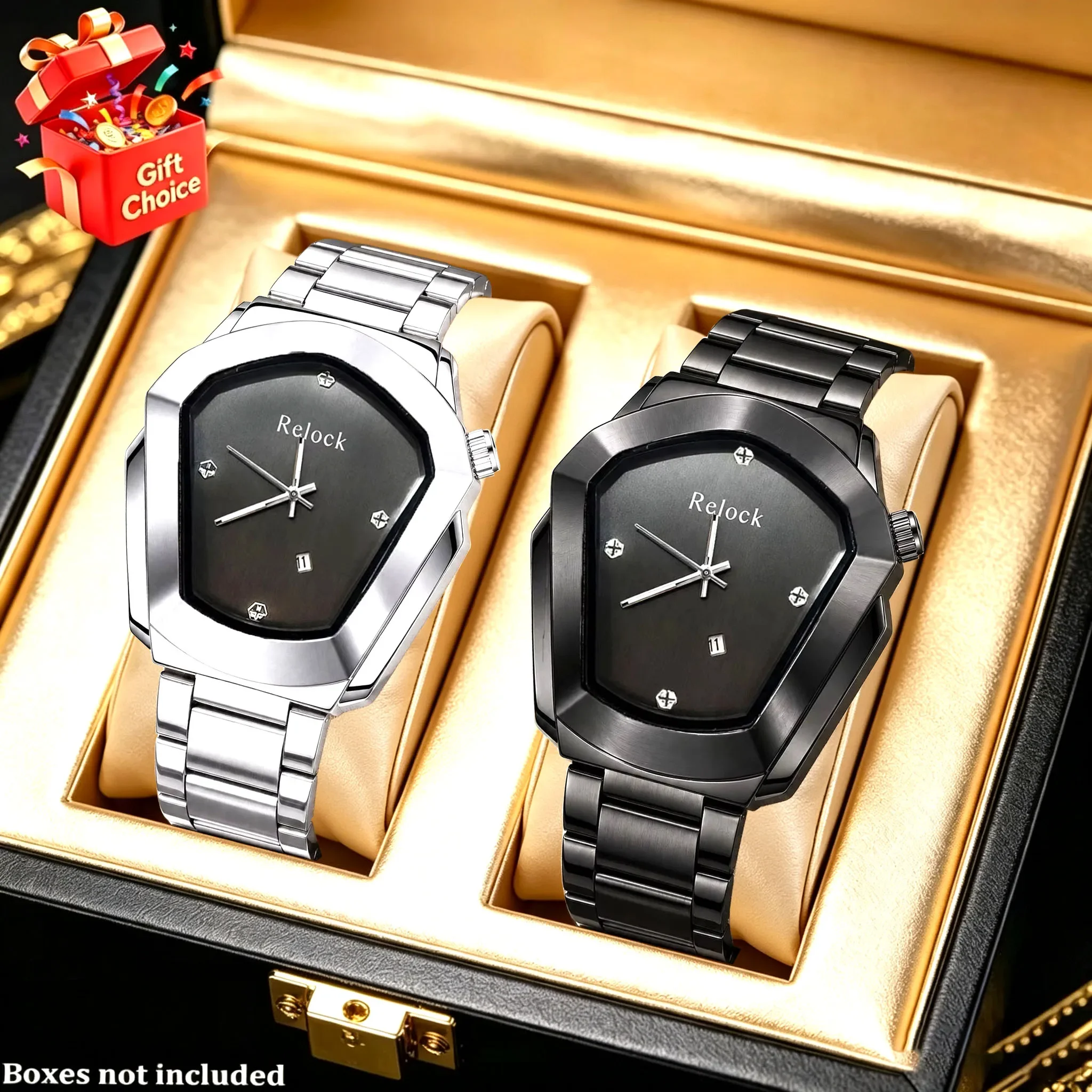 2-Piece Elegant Men's Watches, Featuring a Classic and Simple Dial and Stainless Steel Strap, Are Men's Halloween Watches.