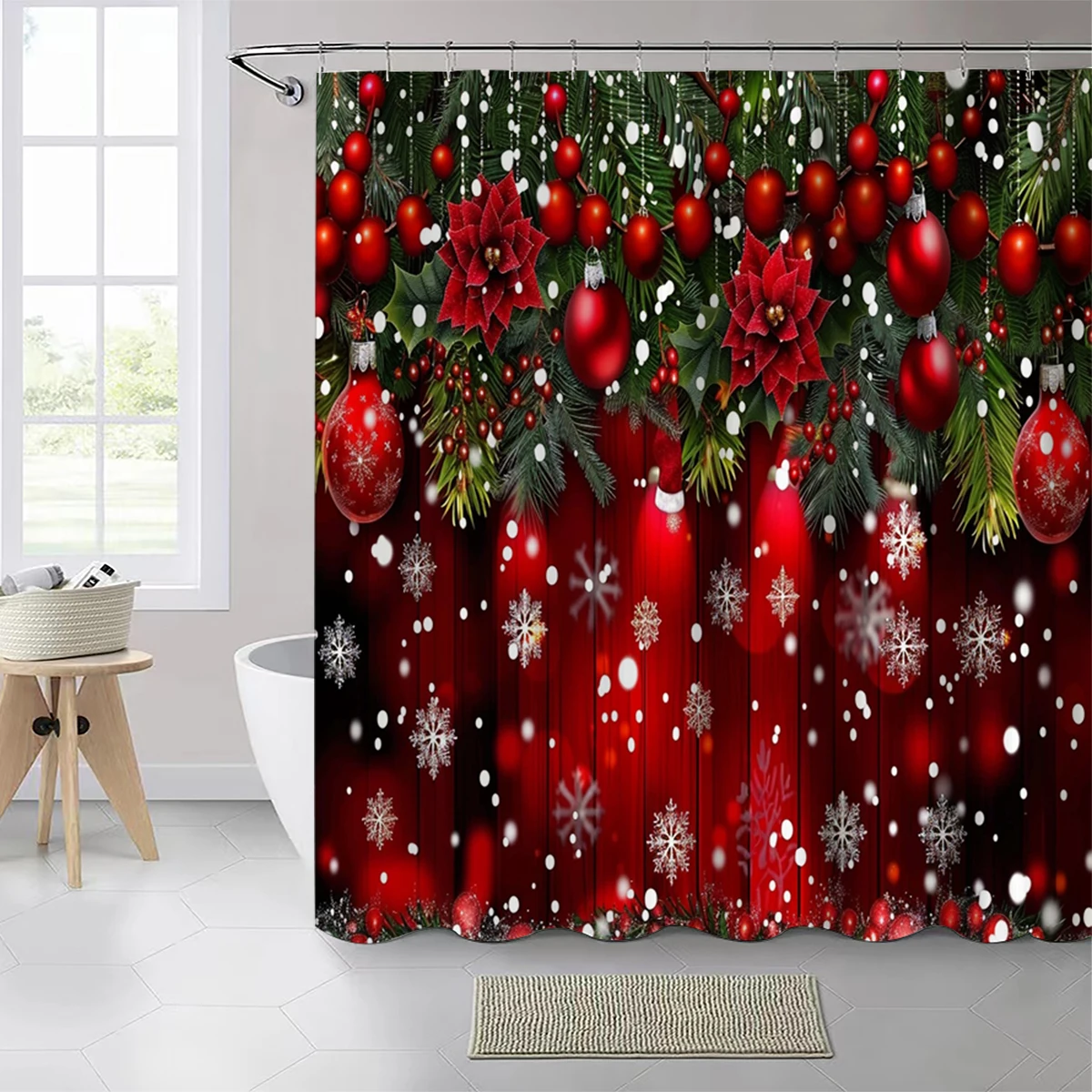 1 pack Christmas pattern polyester material shower curtain tarpaulin bathroom thickeneded mildew-proof partition curtain bathroom water-blocking