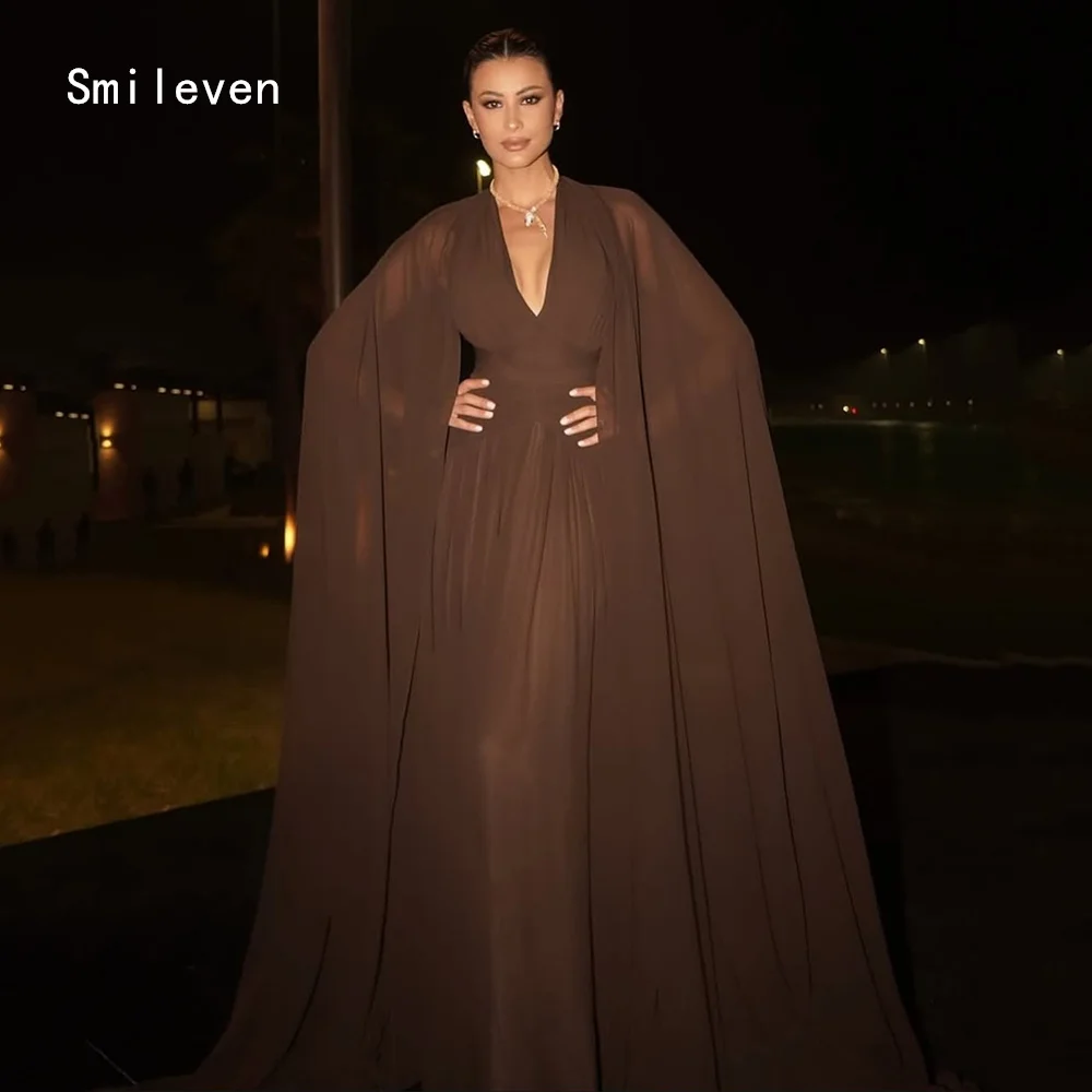

Smileven Luxury Brown Straight Prom Dress V Neck Evening Gowns Elegant Fasional Sleeveless Occasion Dress Customized 2026