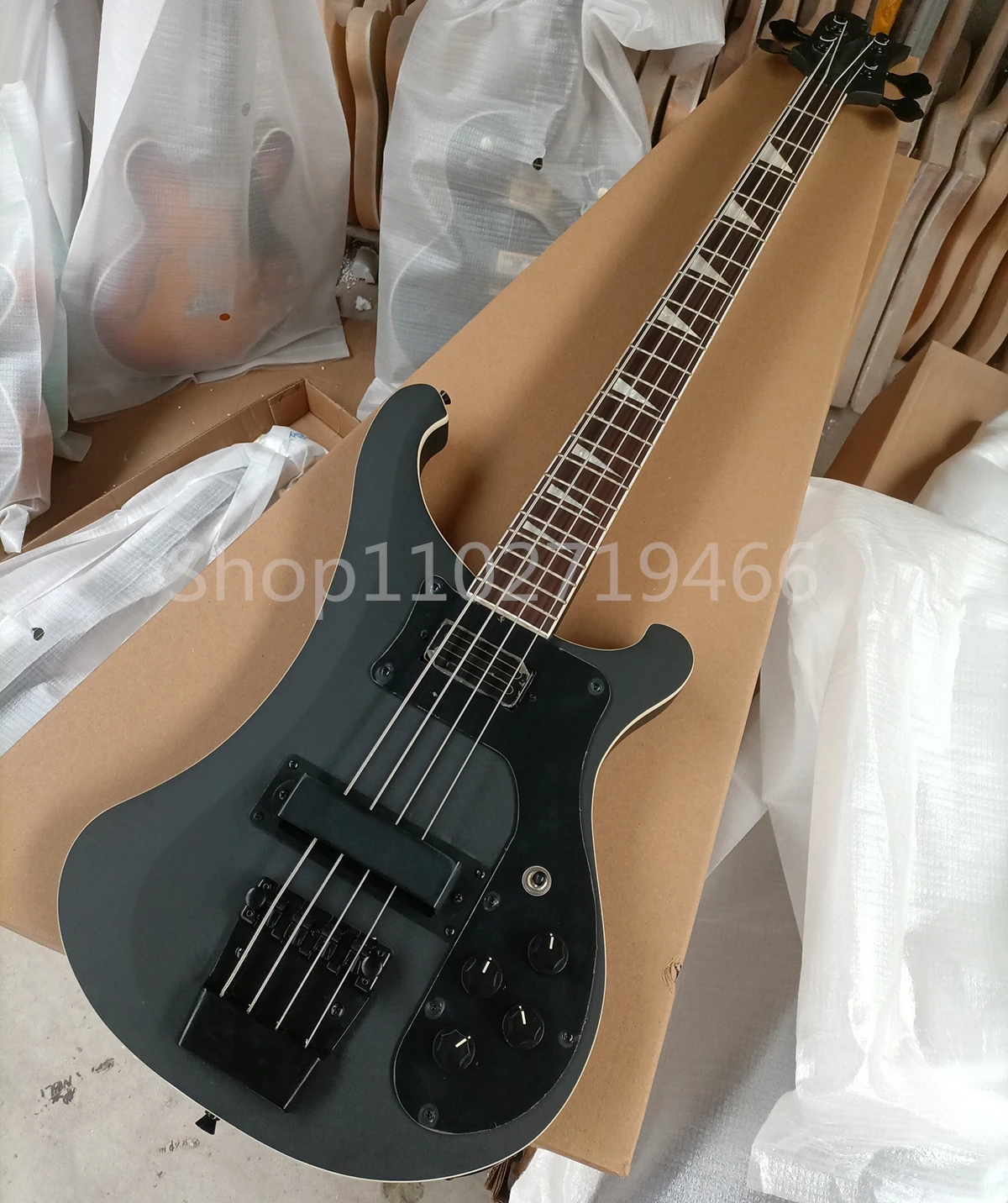 Factory Matte Black 4 Strings Electric Bass Guitar With Black Pickguard Rosewood Fretboard Black Hardwares Customizable