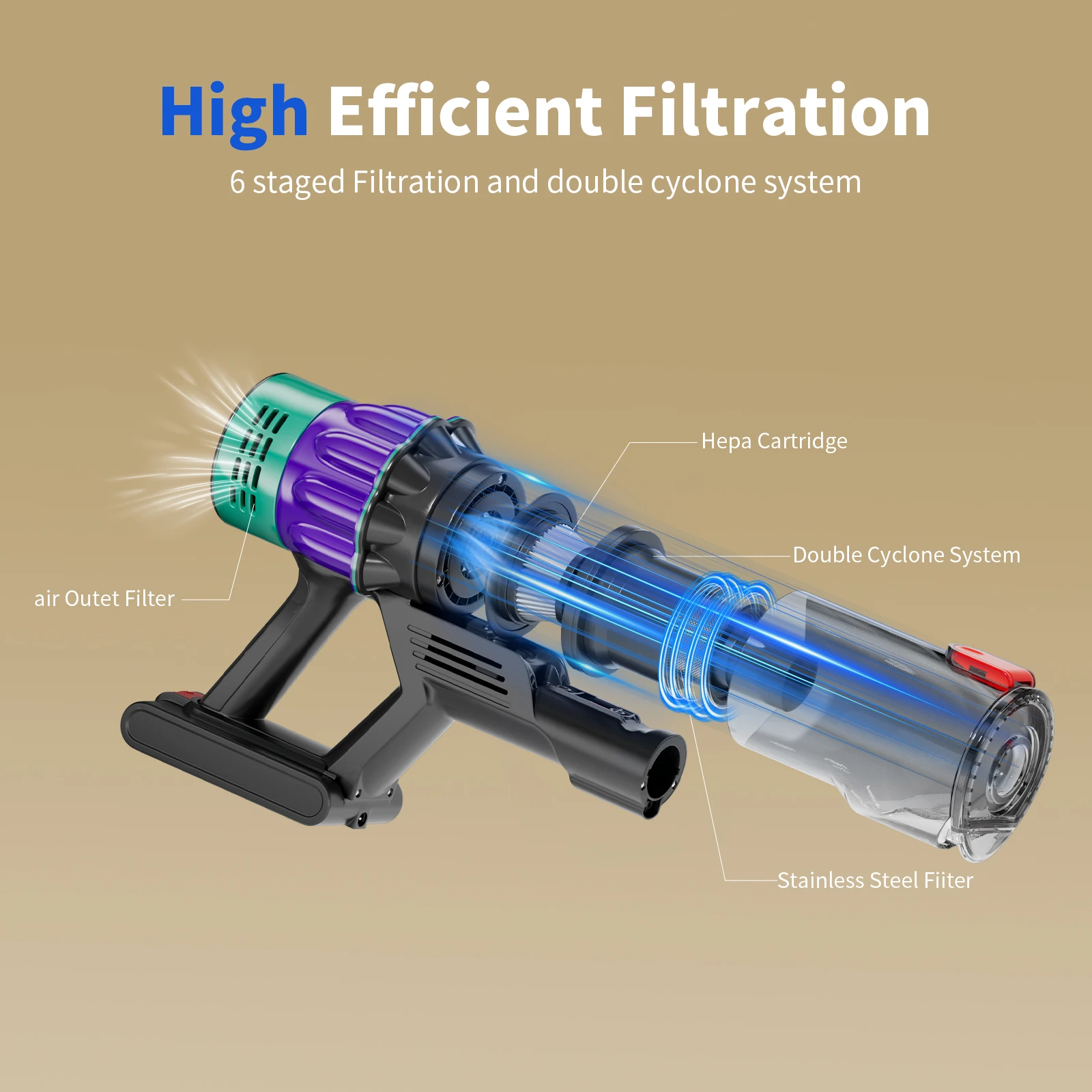 Lightweight Cordless Stick Vacuum Cleaner,45KPA Convenient for Hard Floors, Rechargeable Handheld Vacuum Cleaner