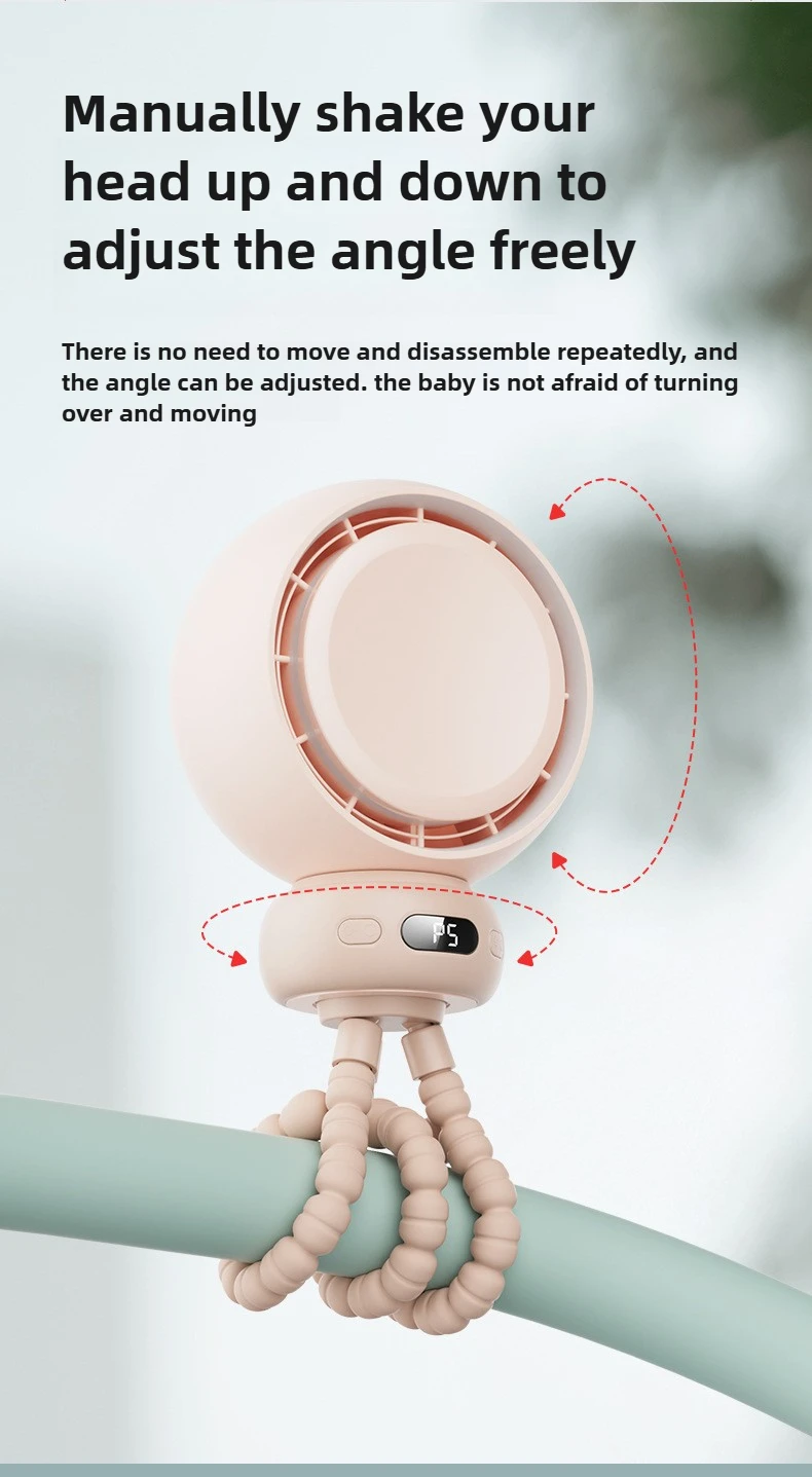 Octopus Stroller Fan - Auto-Oscillating Baby Pushchair Clip-On Fan, Portable Cooling Solution for Infants view 6