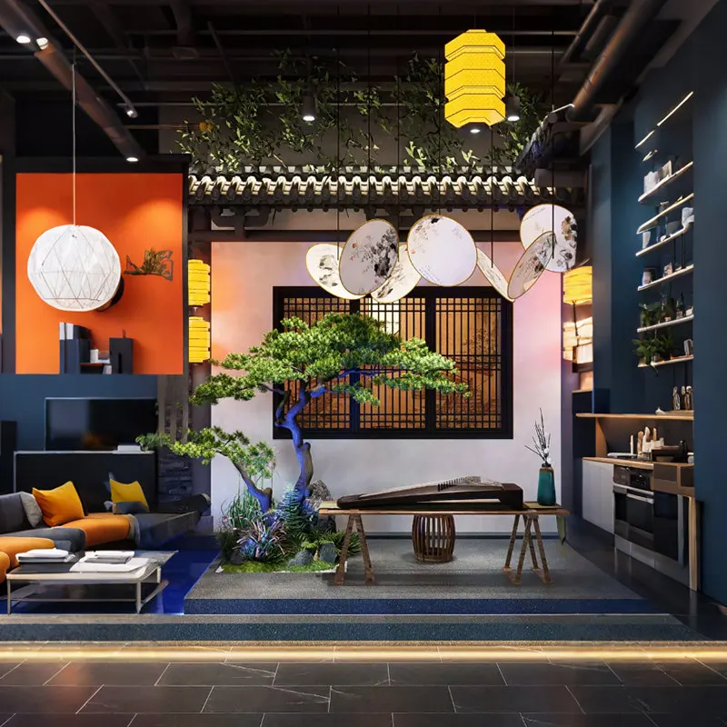 Landscape large, welcome pine landscape landscaping Zen restaurant clubhouse tea room fake green