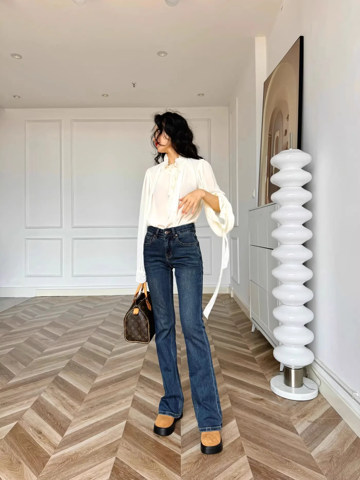 

Прямые джинсы Terri с низкой талией и утягивающим эффектом из хлопчатобумажной ткани Ele Sle для женщин, весенне-осенний сезон