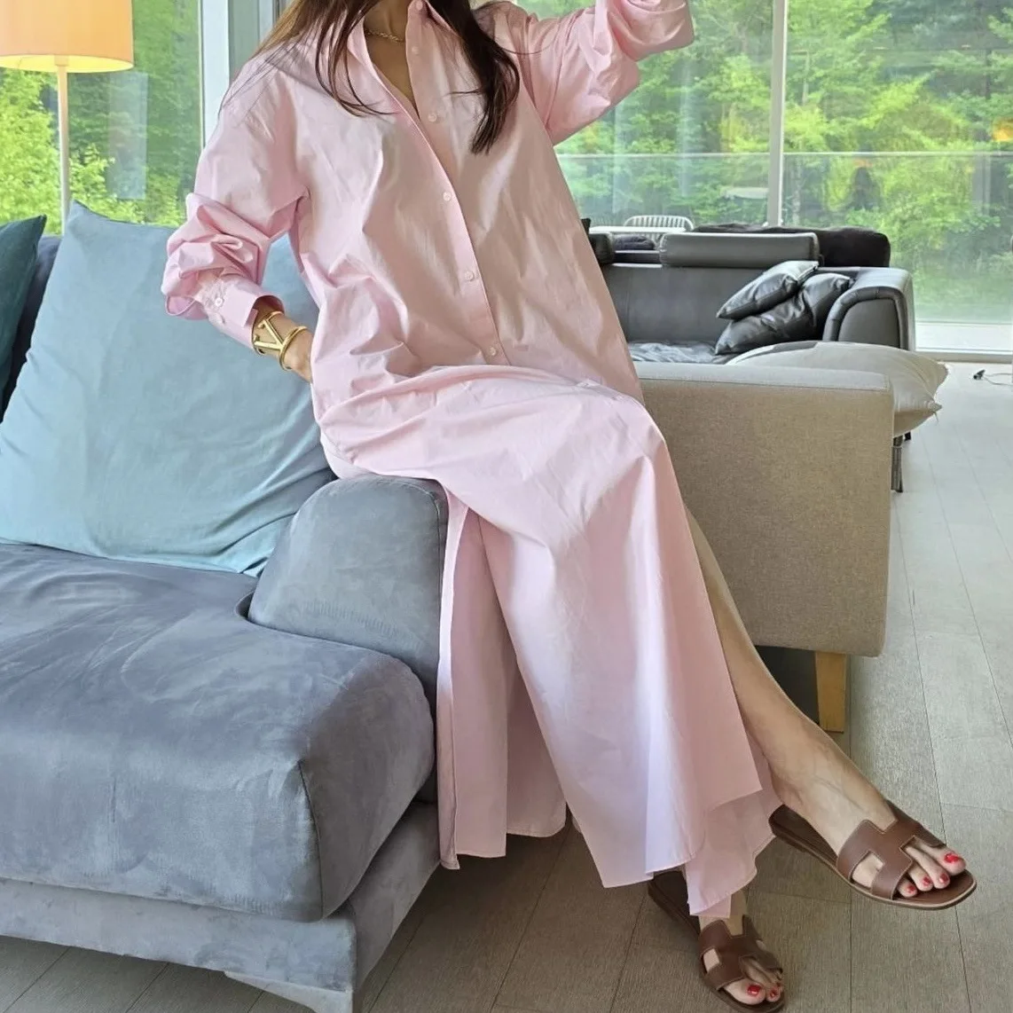 

Womens Dress 2026 Early Spring New Product Korean Version Vacation Style Design Sense Simple Long Shirt Skirt Casual Fashion