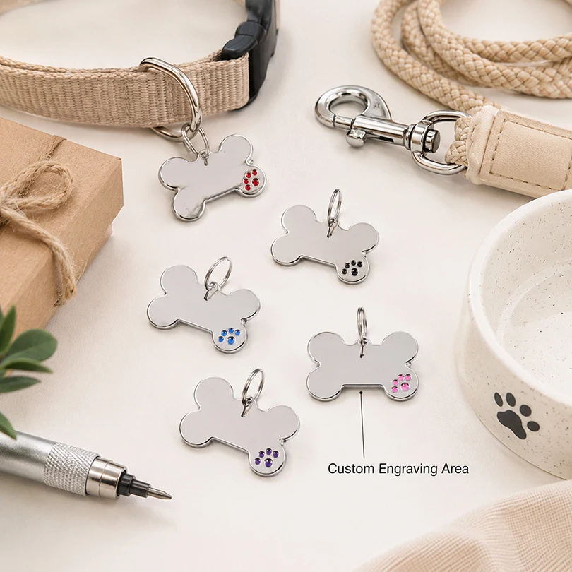 Custom Text Dog Tags Personalized Name Dog Tag Bone Shaped Laser Engraving Number Anti-lost Claw Customized Text Pets ID Tag
