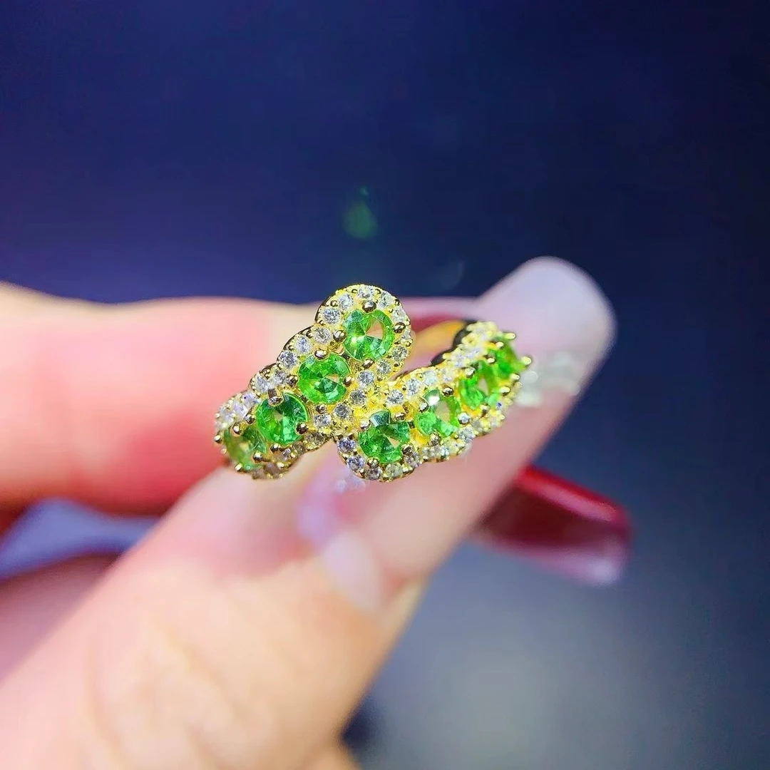 KJJEAXCMY Fine Jewelry Natural Tsavorite Women's Ring S925 Silver Electroplating Process Inlaid High Clarity Support Testing