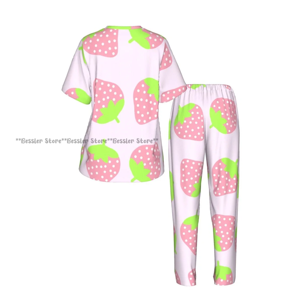 Women's Comfort Pajamas Women's Cute Pink Strawberries Short Sleeve Set Sleepwear - view 3