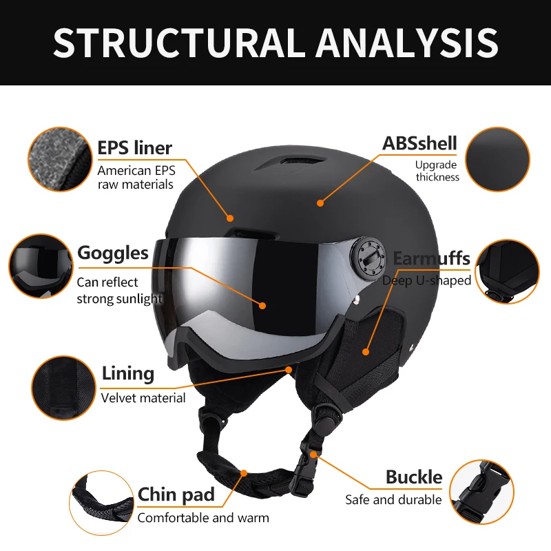 High Quality Design Snowboard Helmet with UV Mask Best Adult ABS Ski Helmet
